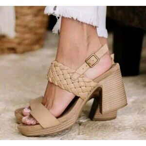 Pierre Dumas Morgen 3.5" Wedged Heel Braided Ankle Strap Women's Size 11 Taupe